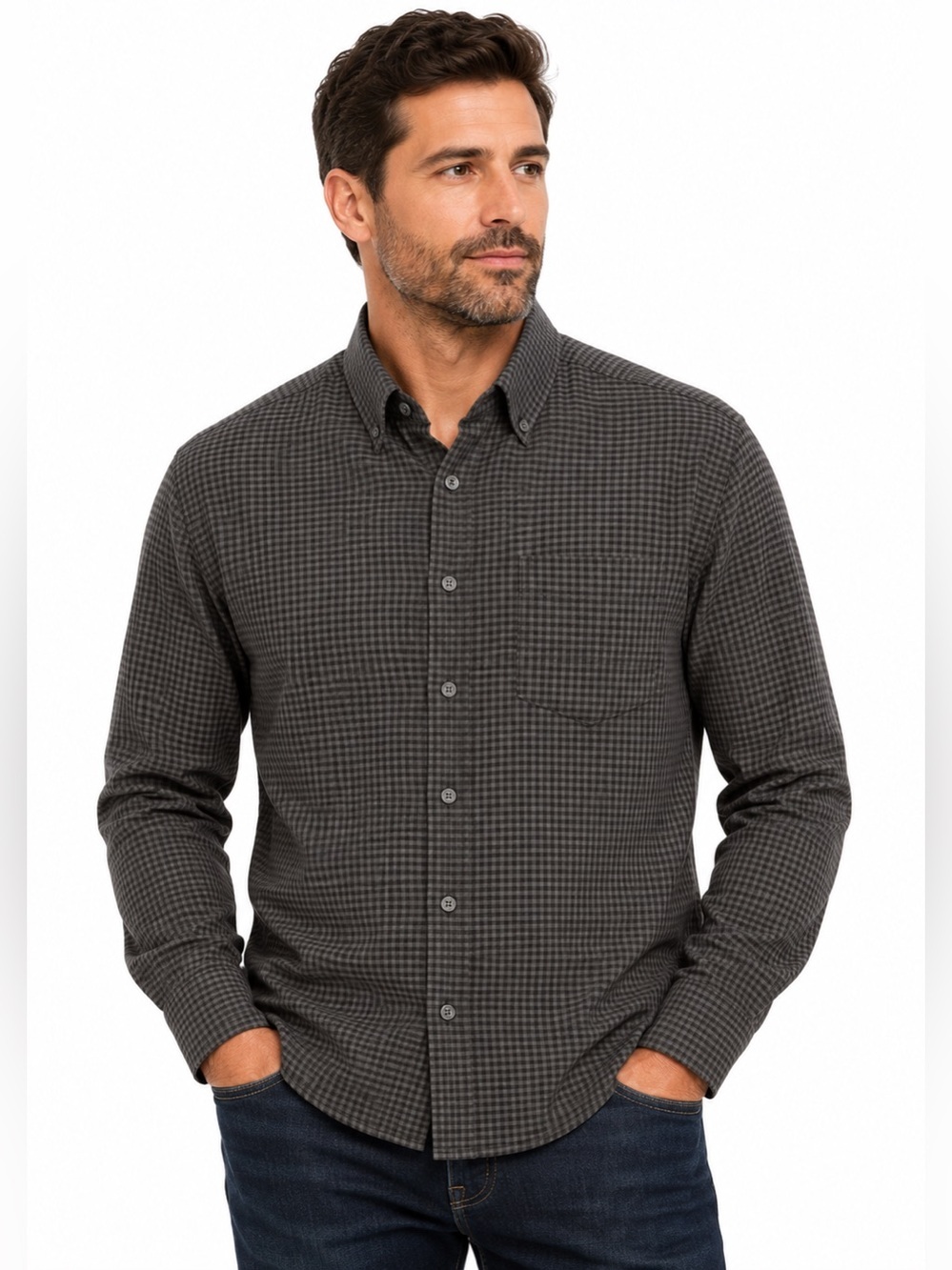 Nautica Men's Dark Green Micro-Check Button-Down Shirt